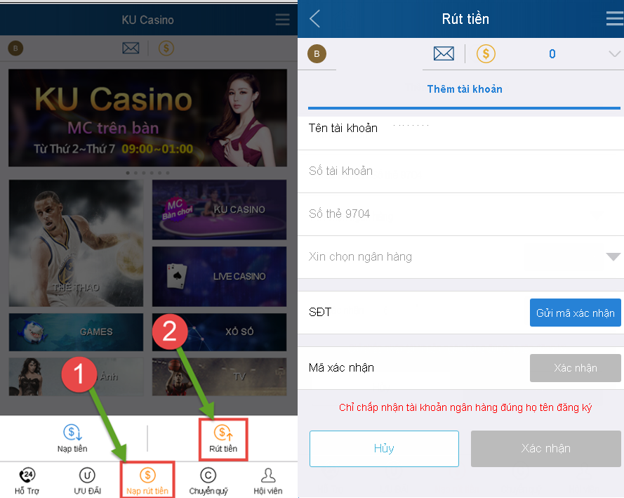 rút tiền kubet điện thoại